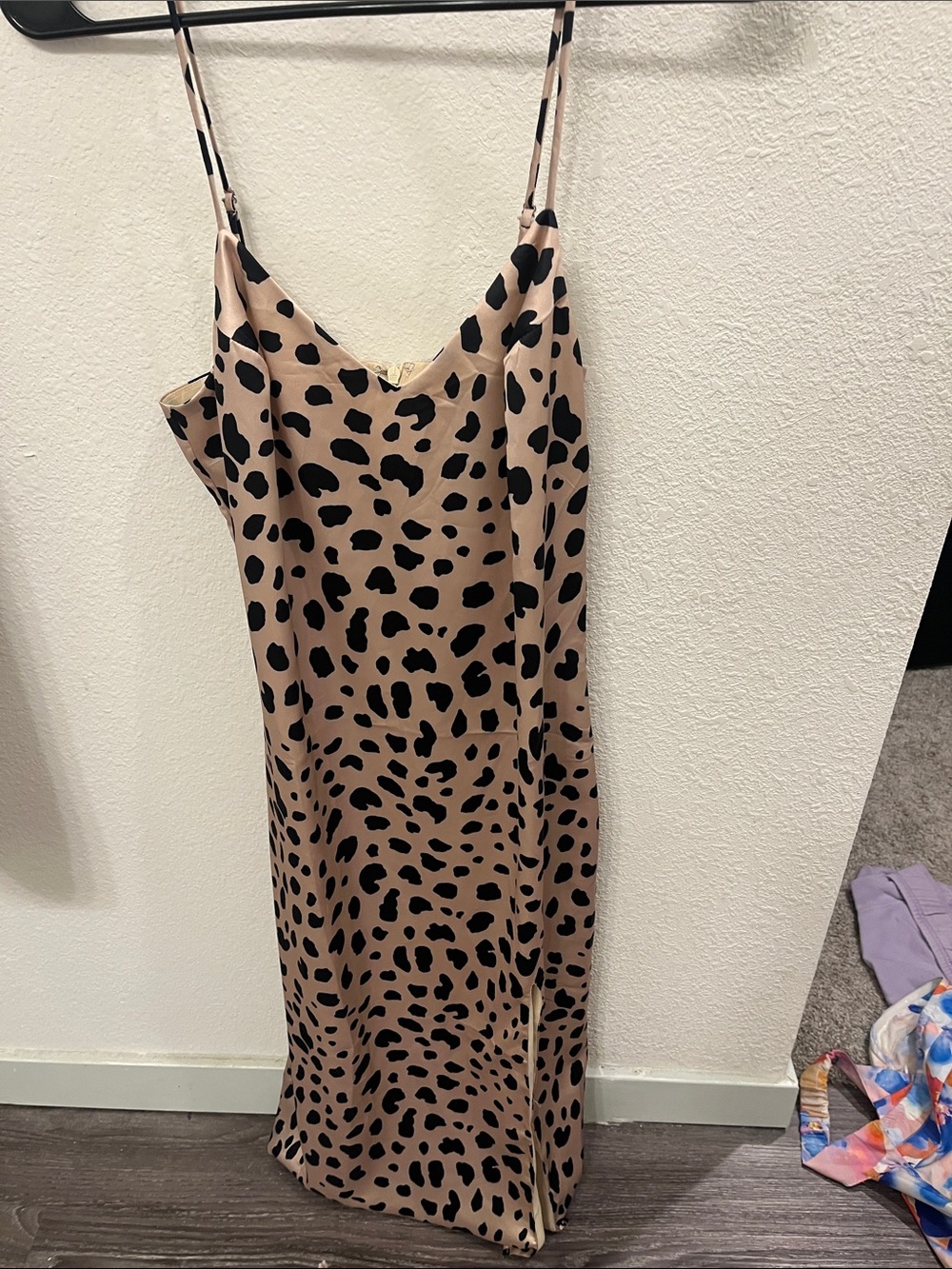 essue Beige and Black Leopard Slip Midi Dress